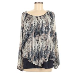 I.N. Studio Long Sleeve Blouse Size L Gray Black Double Layer Round Neck